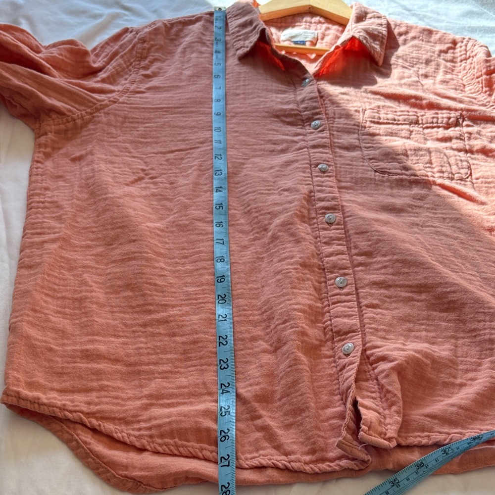 Pastel Orange/Coral Button Down Shirt 100% Cotton Lightweight Casual Top XL - Picture 8 of 9